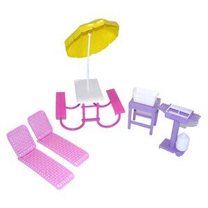 BARBIE 6+ piece BBQ Patio vintage plastic furniture for doll house MATTEL 1990